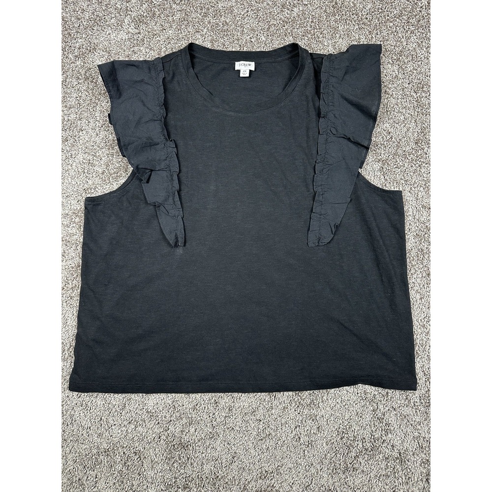 J‎ Crew Shirt Womens 2XL Black Ruffle Sleeve Organic Cotton Reimagined Tank Top